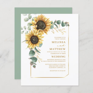 Budget Floral Sunflower Eucalyptus Wedding Invite