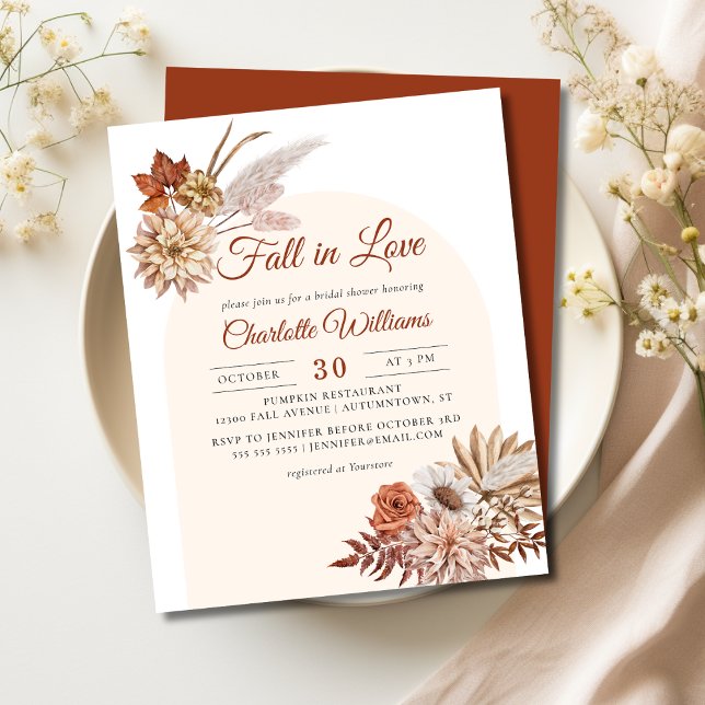 Budget Floral Terracotta Boho Bridal Shower Invite (fall in love bridal shower)