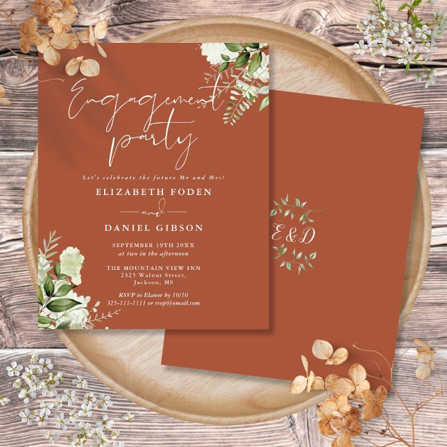 Budget Floral Terracotta Engagement Party Invite (Budget Floral Terracotta Engagement Party Invite)