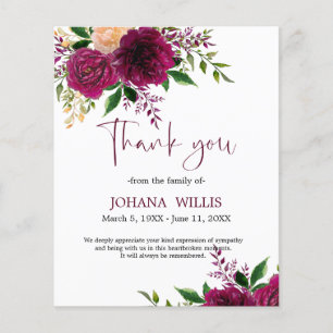 Budget Floral Thank You Funeral Memorial Card