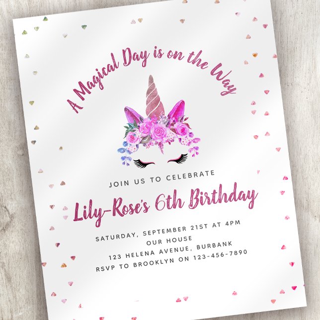 BUDGET Floral Unicorn Face Birthday Invitation Flyer (Creator Uploaded)