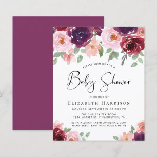 Budget Floral Watercolor Baby Shower Invitation