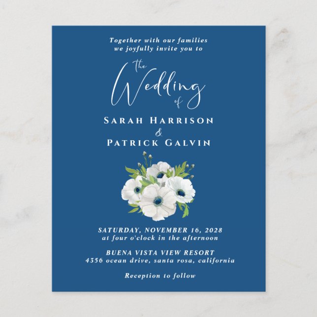 Budget Floral Watercolor Blue Wedding Invitation (Front)