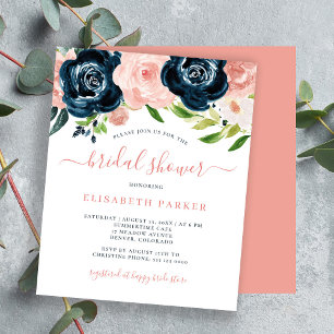 Budget floral watercolor bridal shower invitation