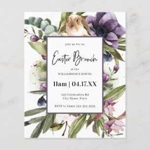 Budget Floral Watercolor Rabbit Easter Invitation