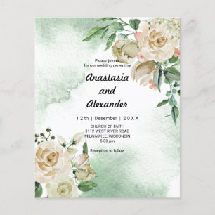Budget Floral watercolor wedding invitation. Flyer