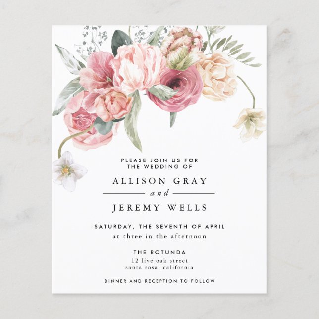 Budget Floral Wedding Invitation | Annabeth Flyer (Front)