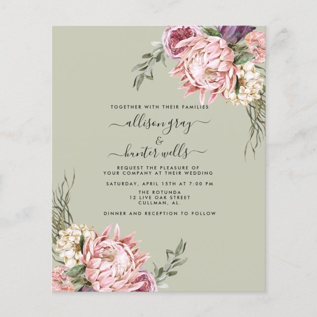 Budget Floral Wedding Invitation | Aubrey Flyer (Front)