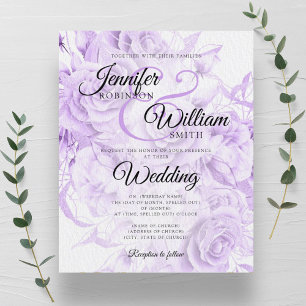 Budget Floral Wedding Invitation Black & Purple 