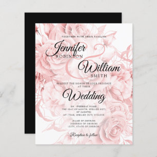 Budget Floral Wedding Invitation Black & Rose Gold