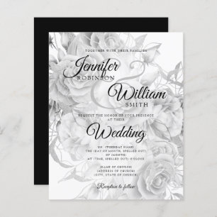 Budget Floral Wedding Invitation Black & White