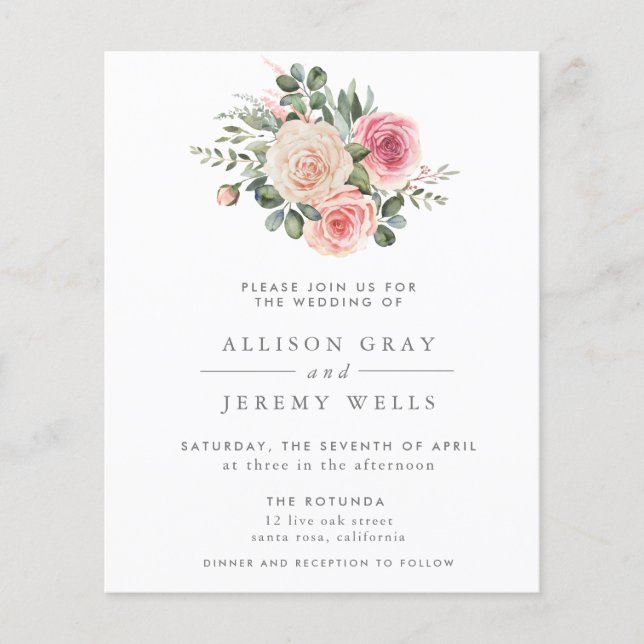 Budget Floral Wedding Invitation Flyer (Front)