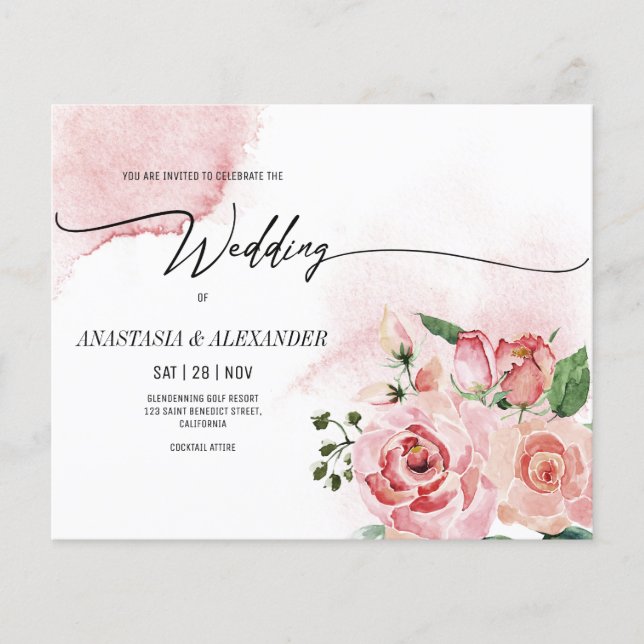 BUDGET Floral wedding invitation. Flyer (Front)