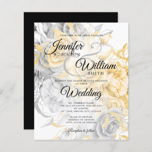 Budget Floral Wedding Invitation Gold & Silver 