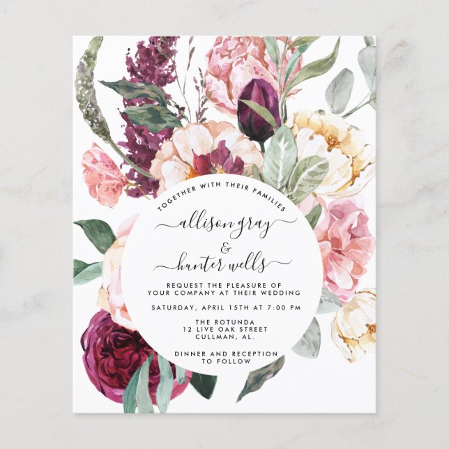 Budget Floral Wedding Invitation | Laural Flyer (Front)