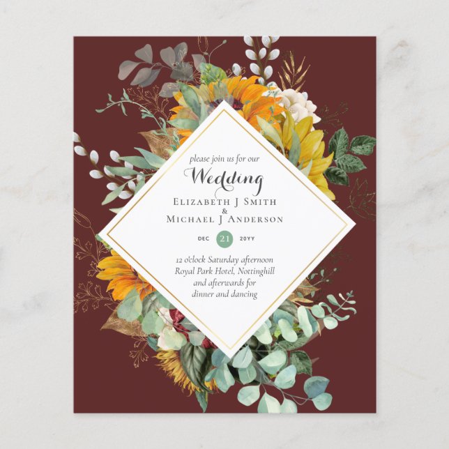 BUDGET Floral Wedding Invitations Purple Orange Flyer (Front)