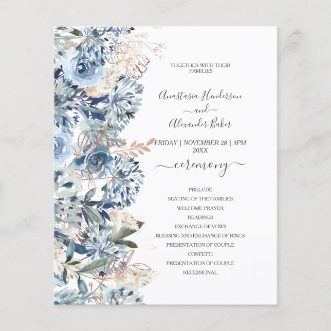 Budget Floral Wedding Program card. Flyer (Front)