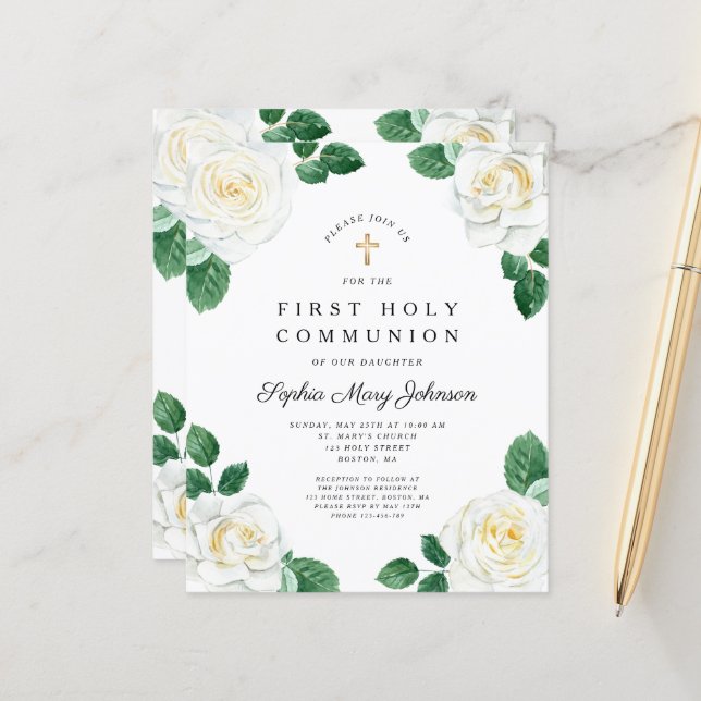 Budget Floral White Roses Girl First Communion (Front/Back In Situ)