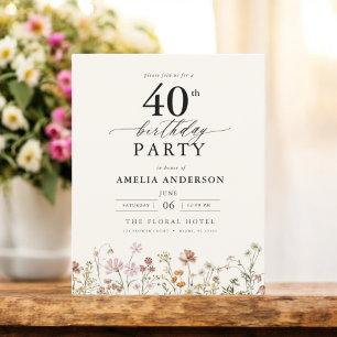 Budget Floral Wildflower 40th Birthday Invitation Flyer