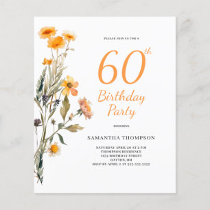 Budget Floral Wildflower 60th Birthday Invitation Flyer