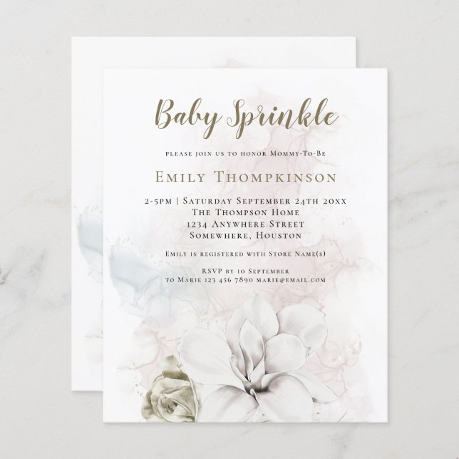Budget Florals Gender Neutral Baby Sprinkle Shower (Front/Back)