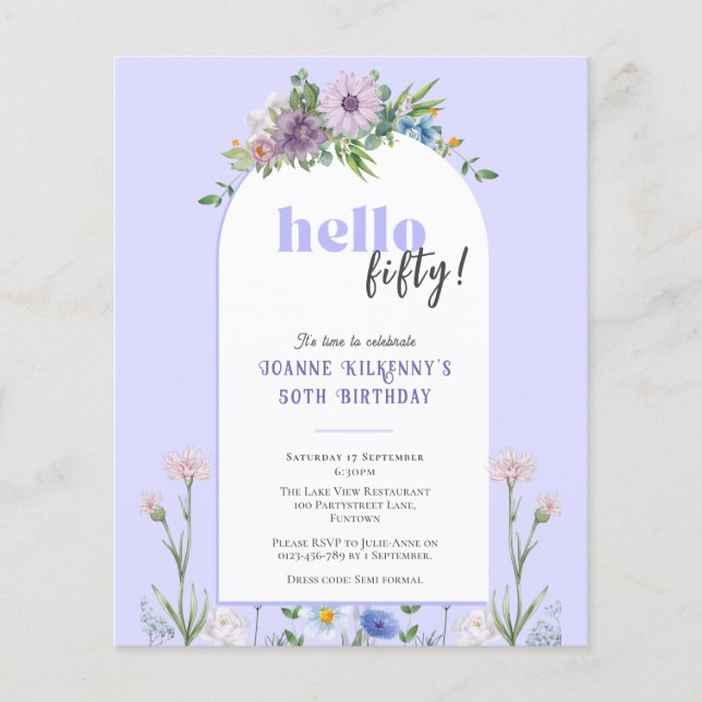 Budget Florals Lavender Birthday invitation Flyer (Front)