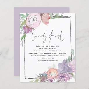 Budget Florals Scribble Frame 21st Party Invite