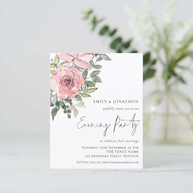 Budget Florals Wedding Evening Party Invitation (Standing Front)