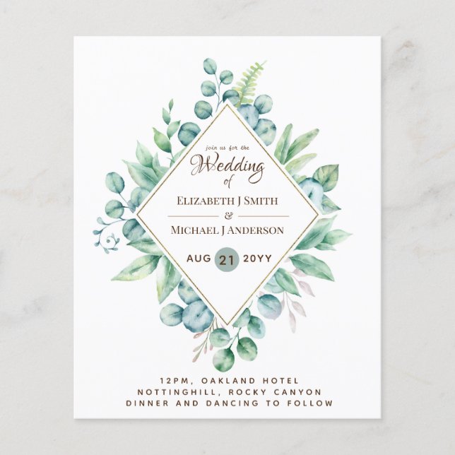 Budget FLYER Paper Greenery Eucalyptus Wedding  (Front)