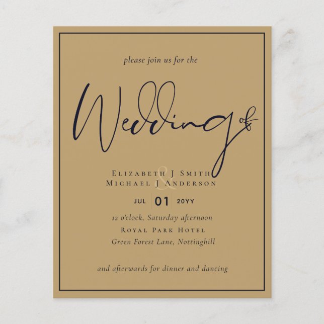 BUDGET FLYER Paper Wedding Gold Navy (Front)