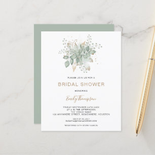 Budget Foliage Gold Sage Bridal Shower Invitation
