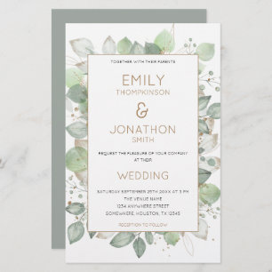 Budget Foliage Gold Sage Wedding Larger Invitation