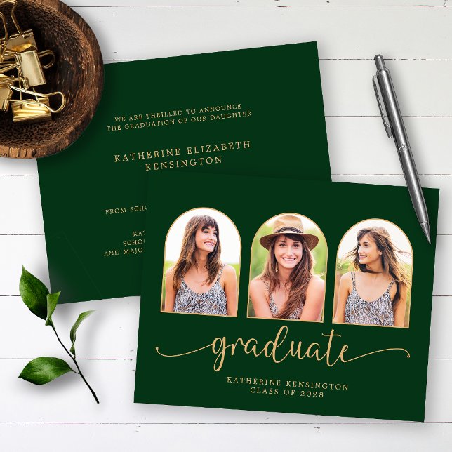 Budget Forest Green Gold Arch 3 Photo Graduation (Creator Uploaded)