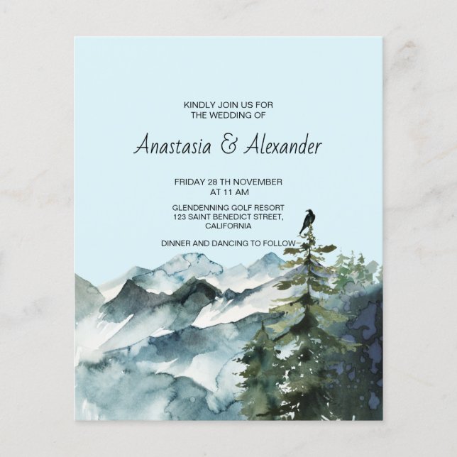 Budget/Forest & Mountains Wedding Invitation. Flyer (Front)