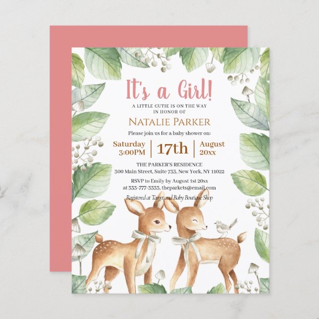 Budget Forest Woodland Floral Girl Baby Shower (Front/Back)