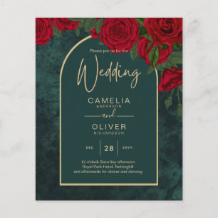 BUDGET ForestGreen RED Roses Winter Wedding INVITE Flyer