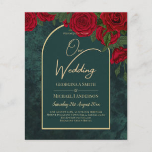 BUDGET ForestGreen RED Roses Winter Wedding INVITE Flyer