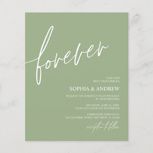 Budget Forever Love Sage Green Wedding Invitation (Front)