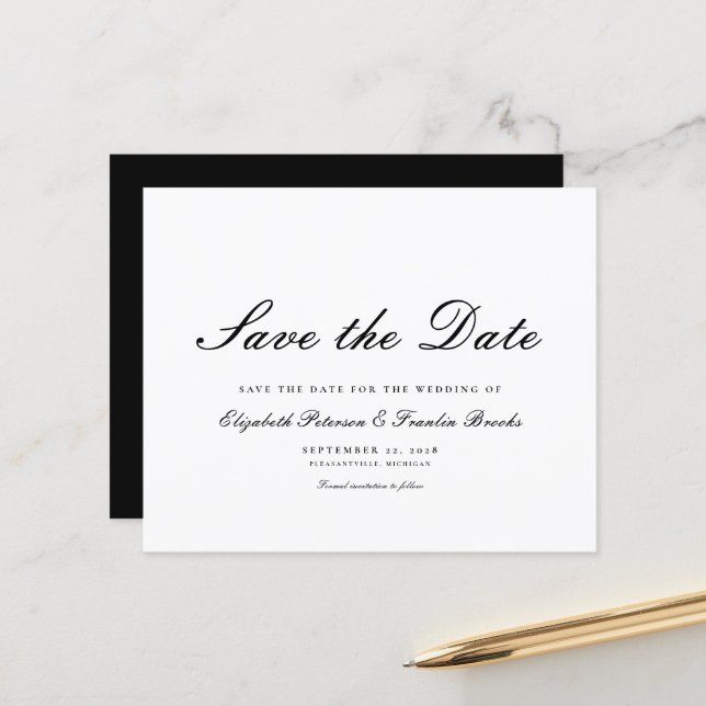 Budget Formal Black White Wedding Save The Date (Front/Back In Situ)