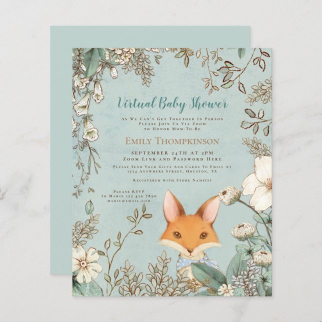 Budget Fox Boy Virtual Baby Shower Invitation (Front/Back)