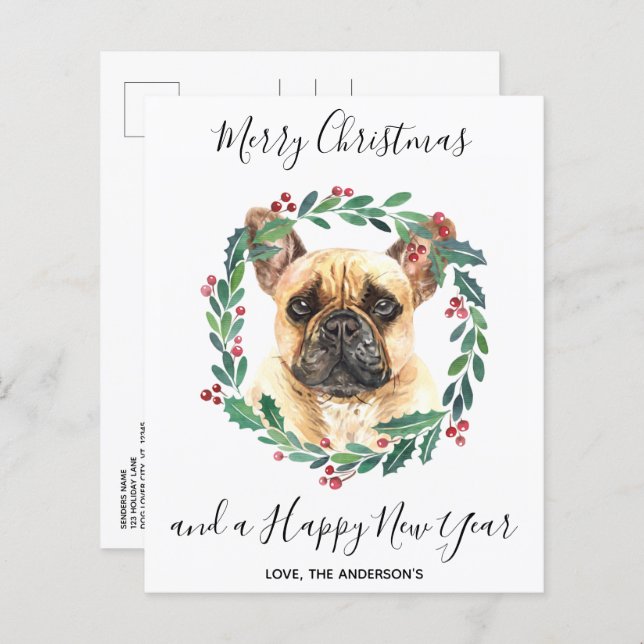 Budget French Bulldog Dog Merry Christmas Postcard (Front/Back)