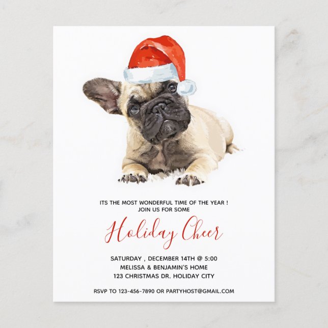 Budget French Bulldog Santa Dog Holiday Invite (Front)