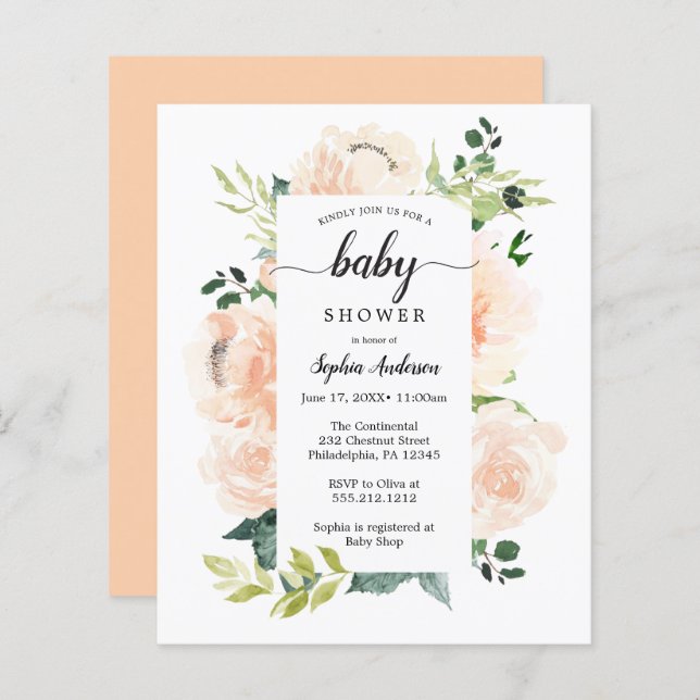 Budget Friendly Fleur Jolie Baby Shower Invitation (Front/Back)