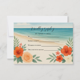 Budget Friendly Floral Beach RSVP Card