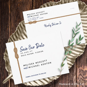 (Budget Friendly) ⚓ Simple Nautical Save The Date Announcement Postcard