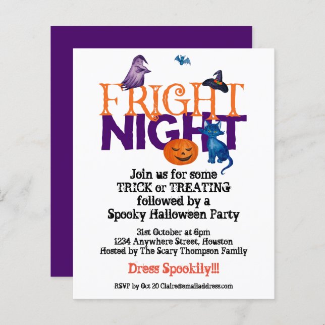 Budget Fright Night Halloween Party Invitation (Front/Back)