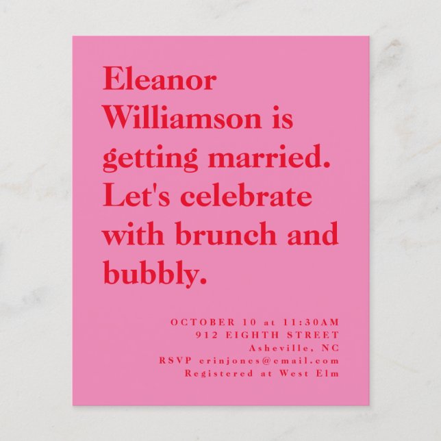 Budget Fun Bold Pink Red Bridal Brunch Invite (Front)