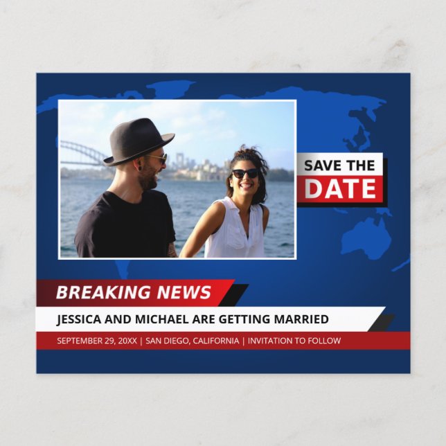 Budget Fun Breaking News TV Photo Save The Date (Front)