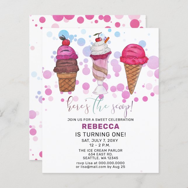 Budget Fun Ice cream party Birthday invitation (Front/Back)