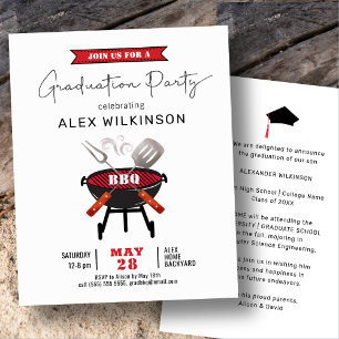 BUDGET Fun Red Script Graduation BBQ Invitation